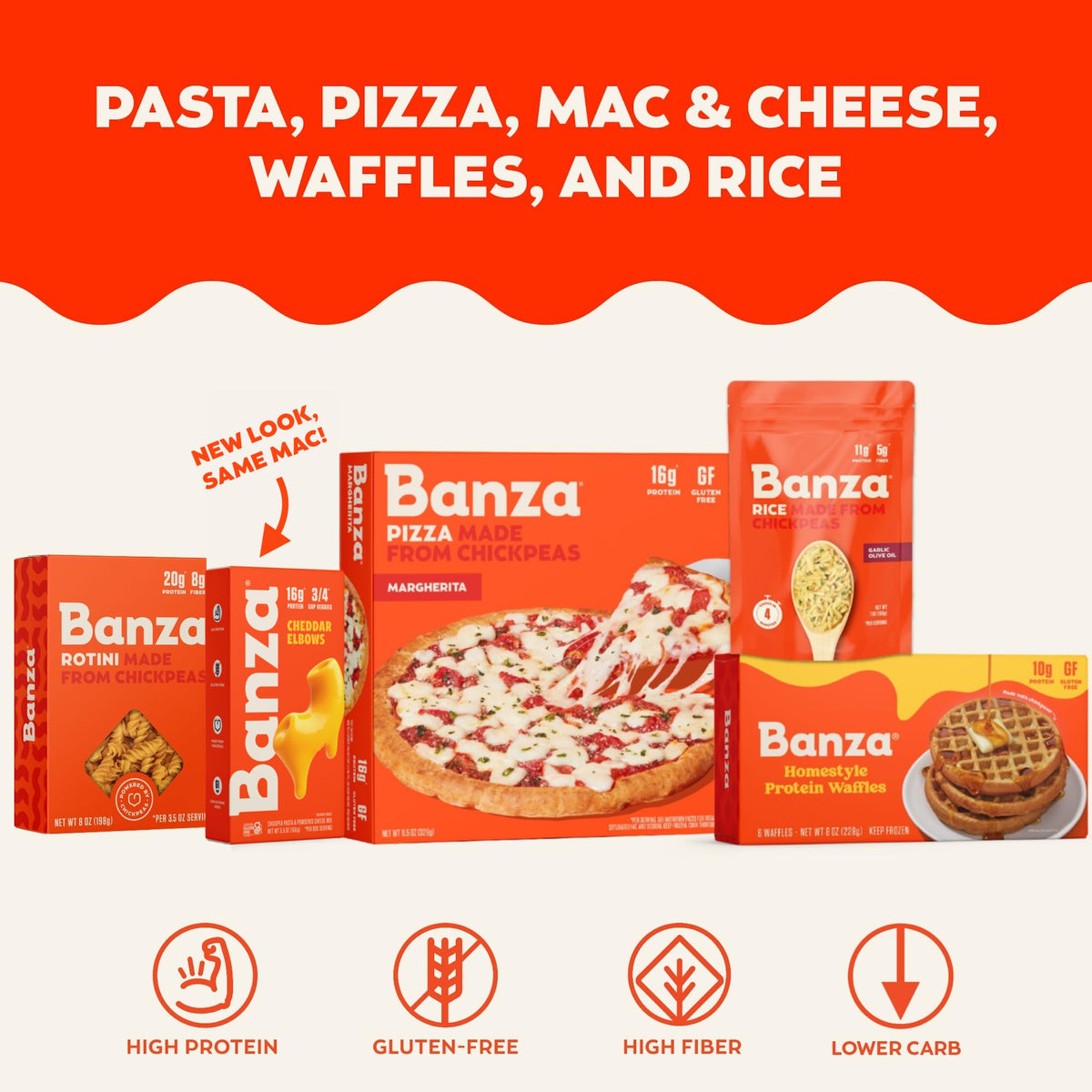 Banza Gluten-Free Chickpea Pasta Variety Pack – 20g Protein, Lower Carb, High Fiber, Plant-Based Pasta | 8oz (Pack of 6)