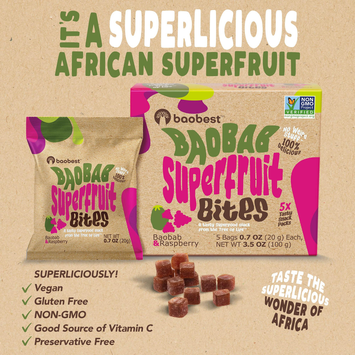 Baobest Superfruit Bites – Baobab Snack Variety Pack (Berry, Mango & Raspberry) | Vegan & Gluten-Free