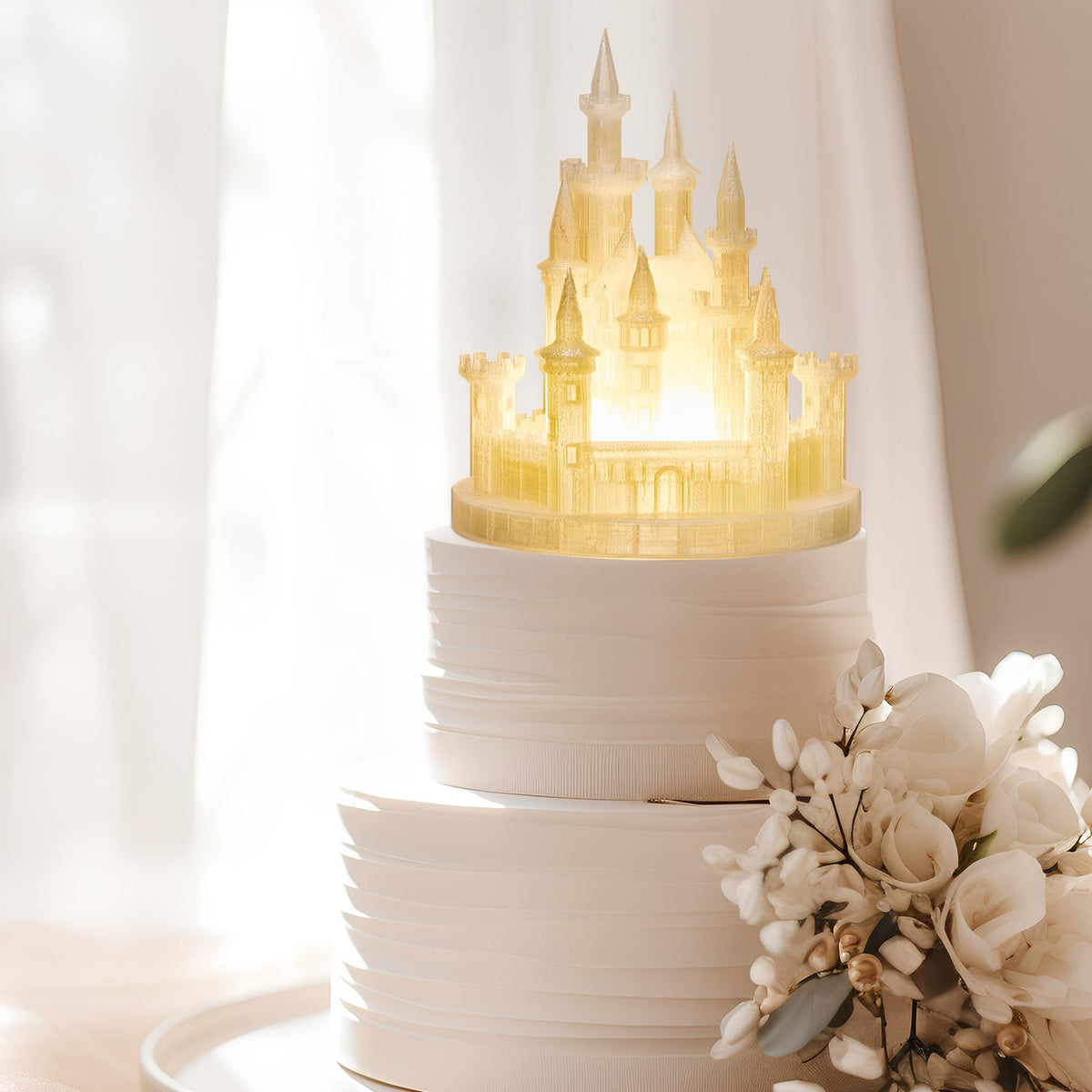 Baquler 4.8-Inch Castle Cake Topper with Colorful Light | USB Rechargeable Night Light