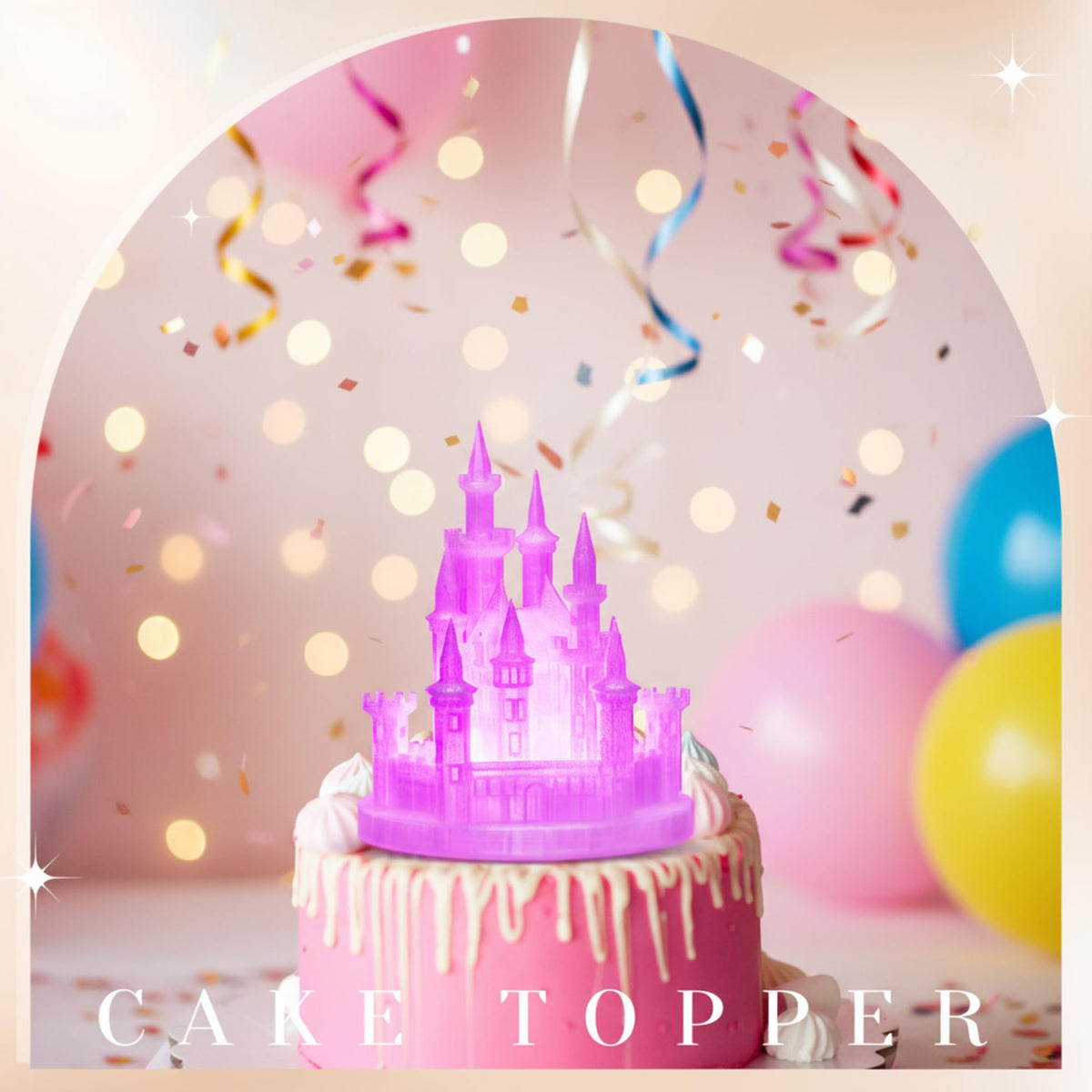 Baquler 4.8-Inch Castle Cake Topper with Colorful Light | USB Rechargeable Night Light