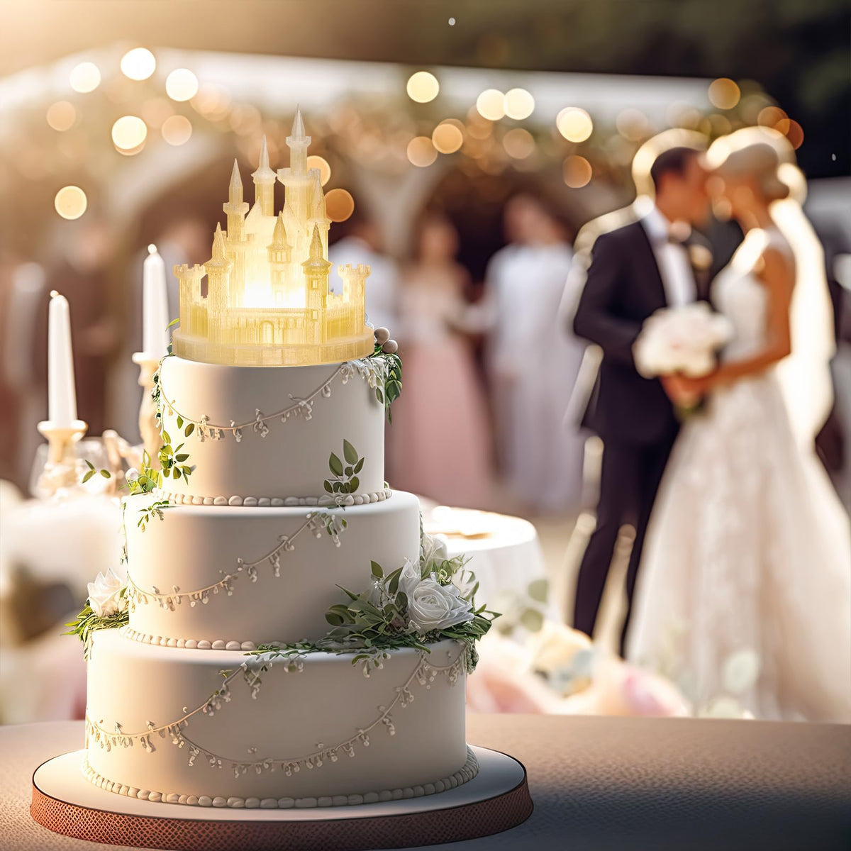 Baquler 4.8-Inch Castle Cake Topper with Colorful Light | USB Rechargeable Night Light