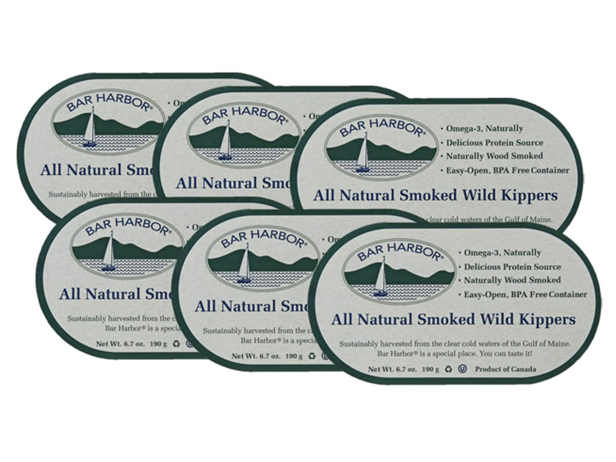 Bar Harbor Natural Smoked Wild Kippers – 6.7 oz (190 g) Ready to Eat, Omega-3 Rich, EZ-Open BPA-NI Can | Pack of 6