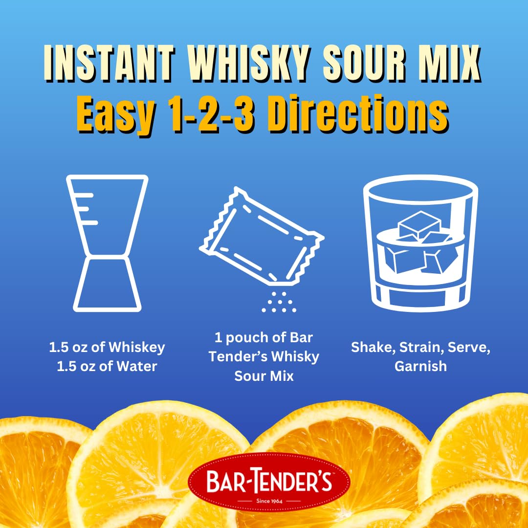 Bar-Tender's Brand Whiskey Sour Instant Cocktail Mix – 8 Count (Pack of 3)