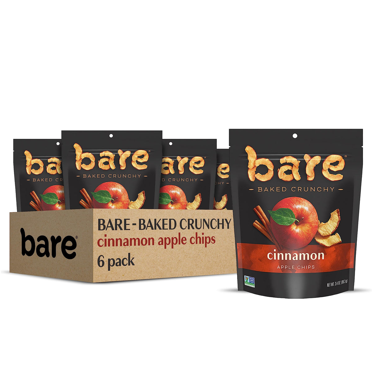 Bare Baked Crunchy Apples Cinnamon Chips – 6 Pack (3.4 oz each) | Gluten-Free, No Added Sugar