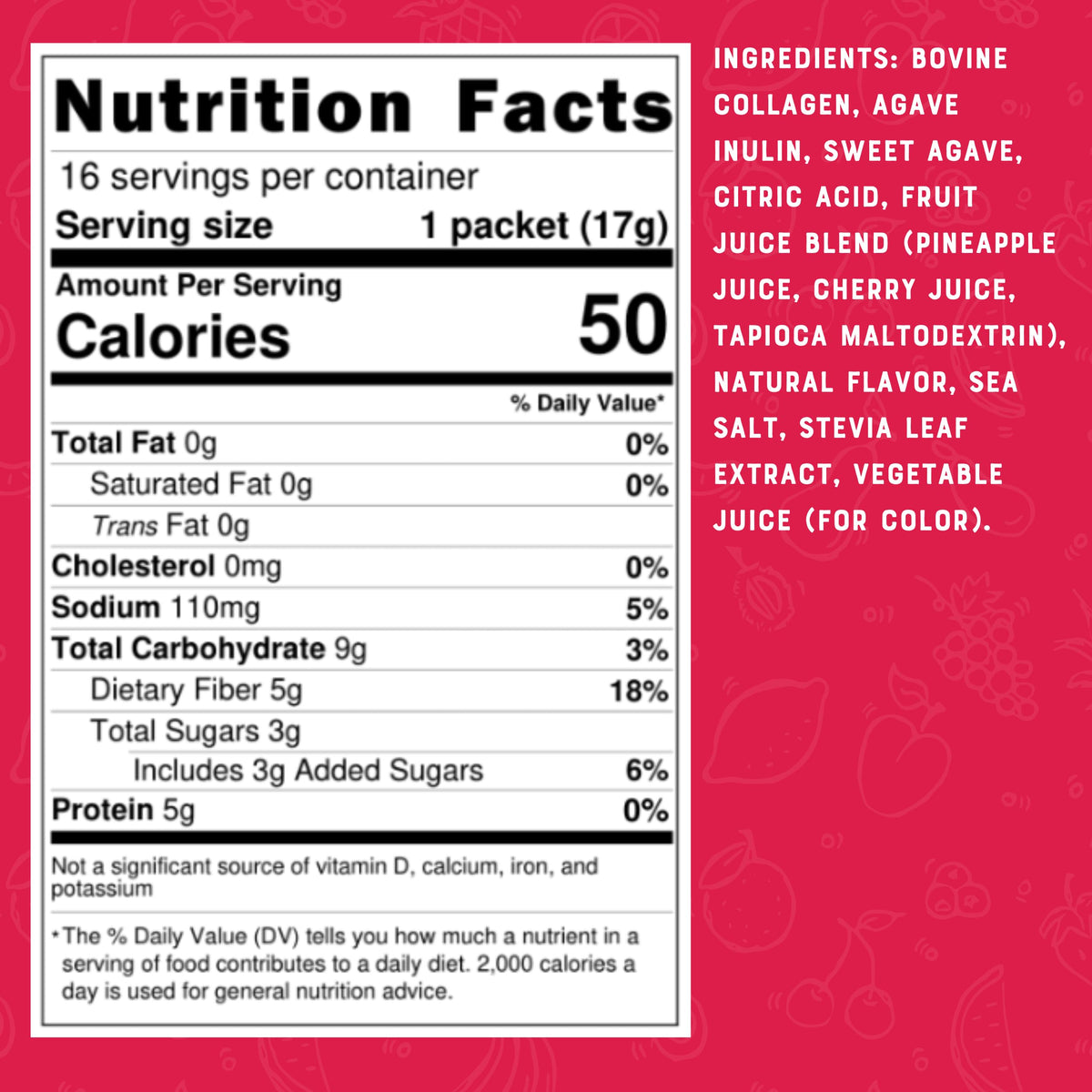 Bare Bones Fruit Punch Elevated Drink Mix – 5g Protein, Collagen & Prebiotics, On-the-Go Sticks (16 Pack)