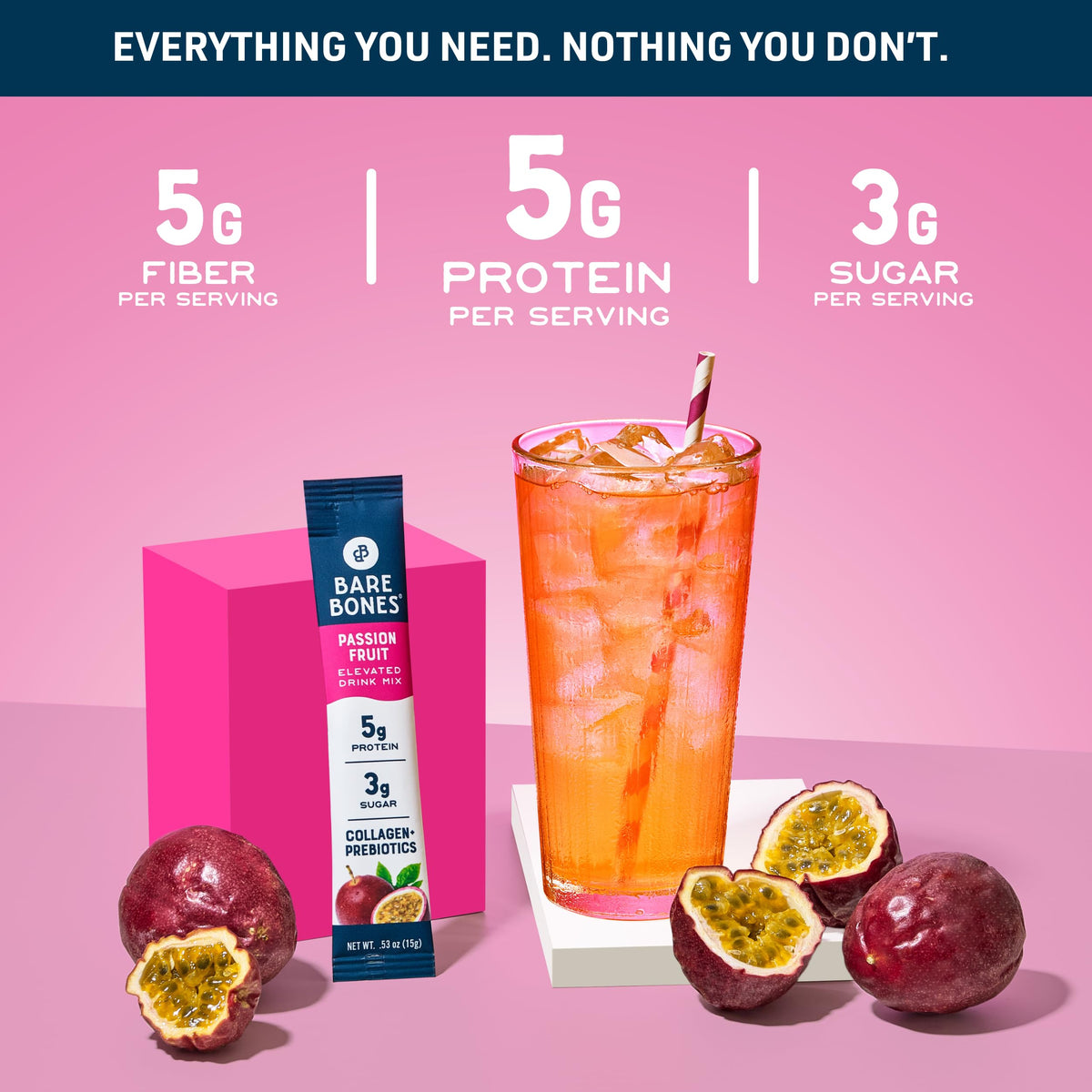 Bare Bones Passion Fruit Elevated Drink Mix – 5g Protein, Light & Gluten-Free