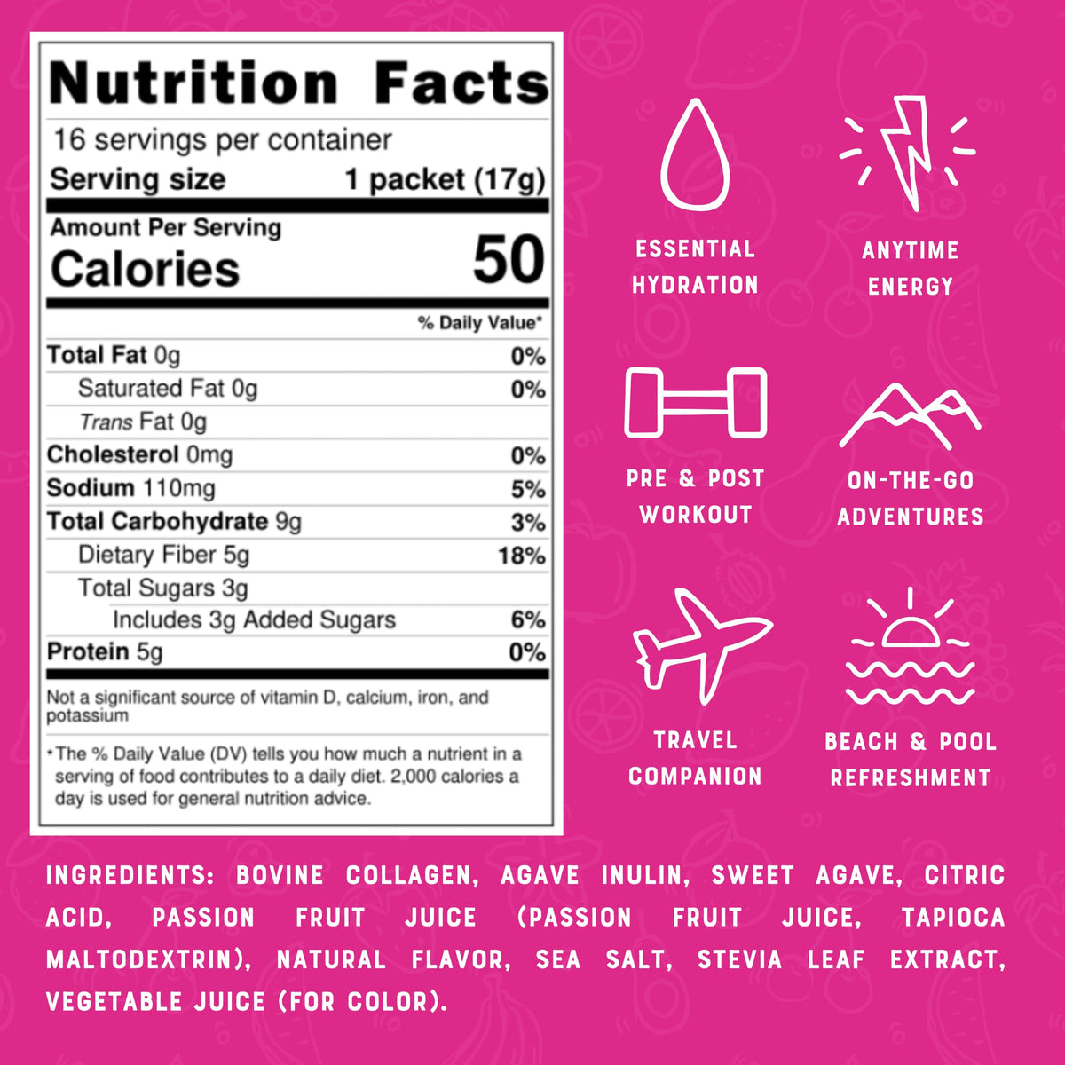Bare Bones Passion Fruit Elevated Drink Mix – 5g Protein, Light & Gluten-Free