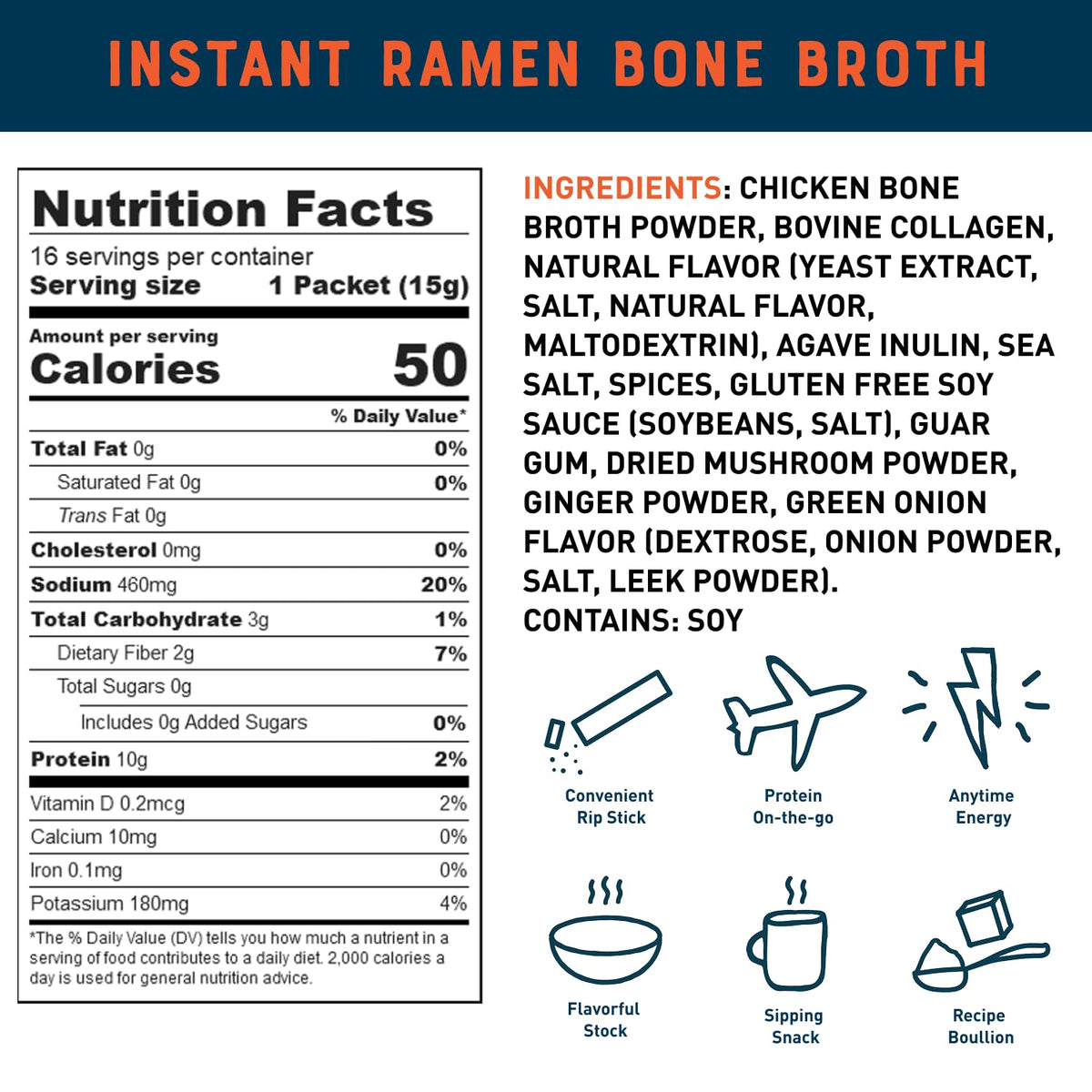 Bare Bones Ramen Bone Broth Instant Packets — 5g Collagen, 10g Protein, Keto & Paleo