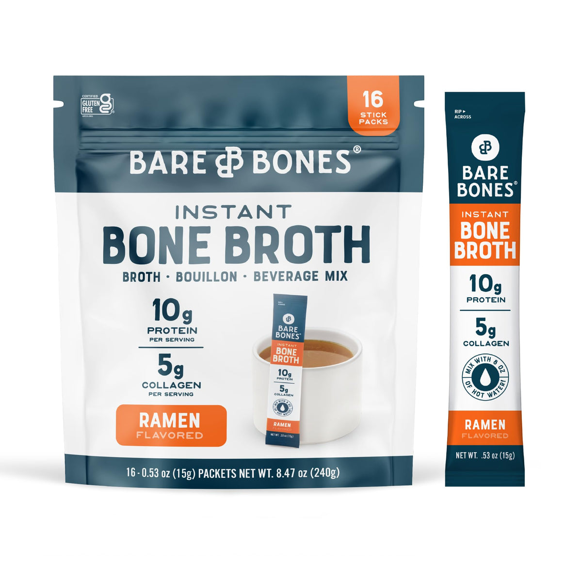 Bare Bones Ramen Bone Broth Instant Packets — 5g Collagen, 10g Protein, Keto & Paleo