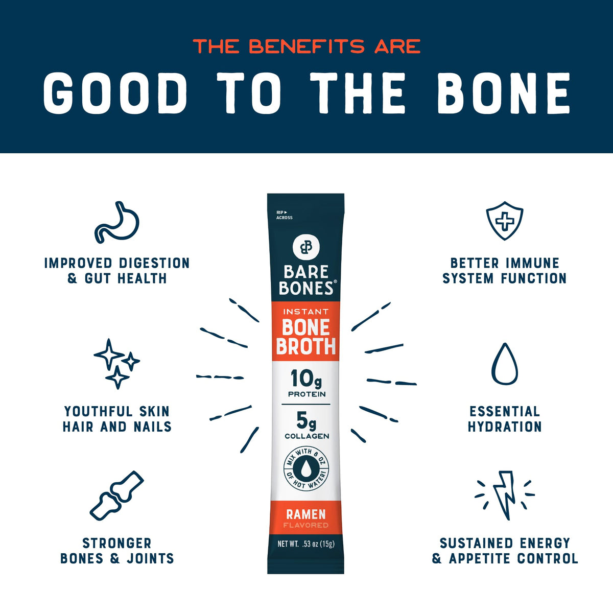Bare Bones Ramen Bone Broth Instant Packets — 5g Collagen, 10g Protein, Keto & Paleo