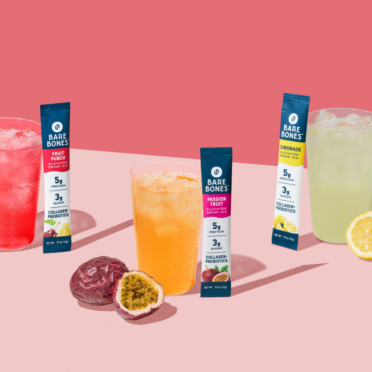 Bare Bones Lemonade Elevated Drink Mix - Light, Flavorful & Gluten-Free | Naturally Sweetened, On-the-Go Sticks, 16 Packets, 5g Protein