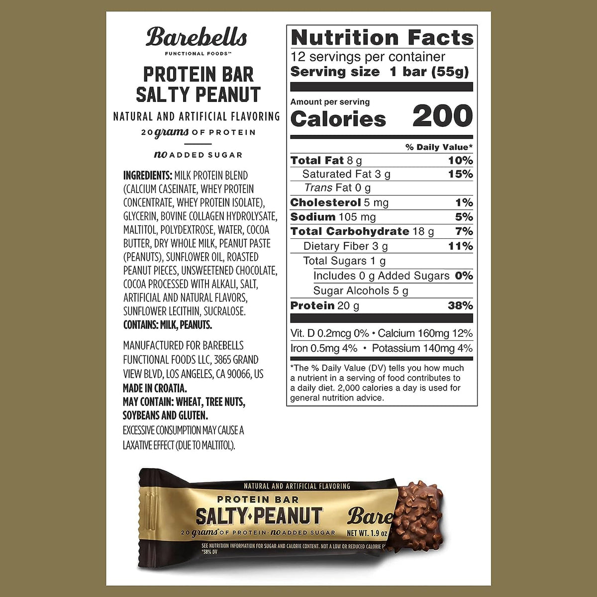 PickN Buy Pack: Barebell Protein Bar 1.9oz Salty Peanut 5-Pack + Sour Gummies Mesh Pouch