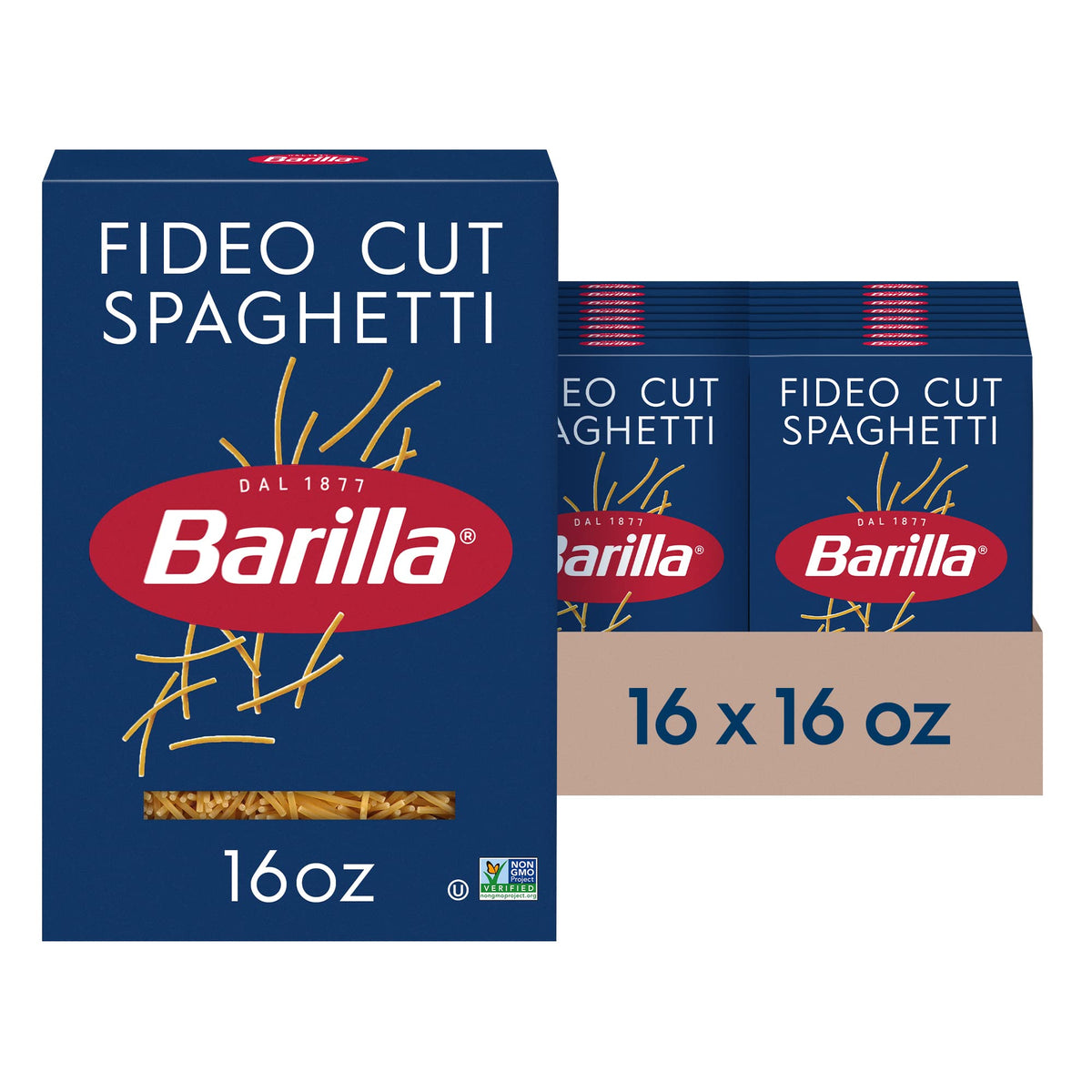 Barilla Fideo Cut Spaghetti Pasta – 16 oz Boxes (Pack of 16) | Non-GMO, Durum Wheat Semolina, Kosher