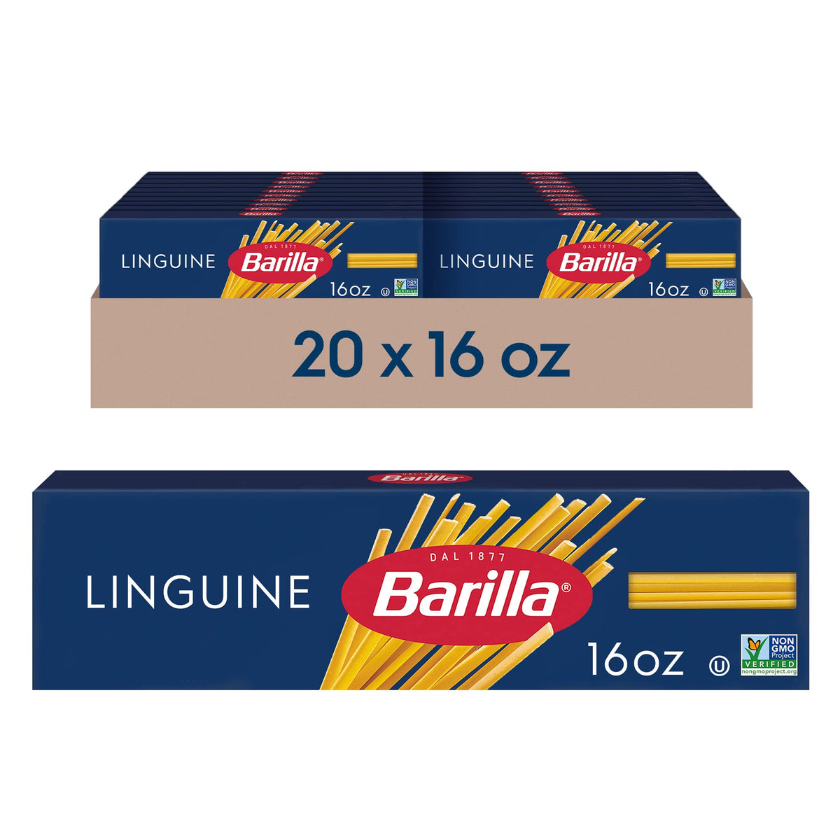 Barilla Linguine Pasta – 16 oz Box, Pack of 20, Non-GMO, Kosher Certified