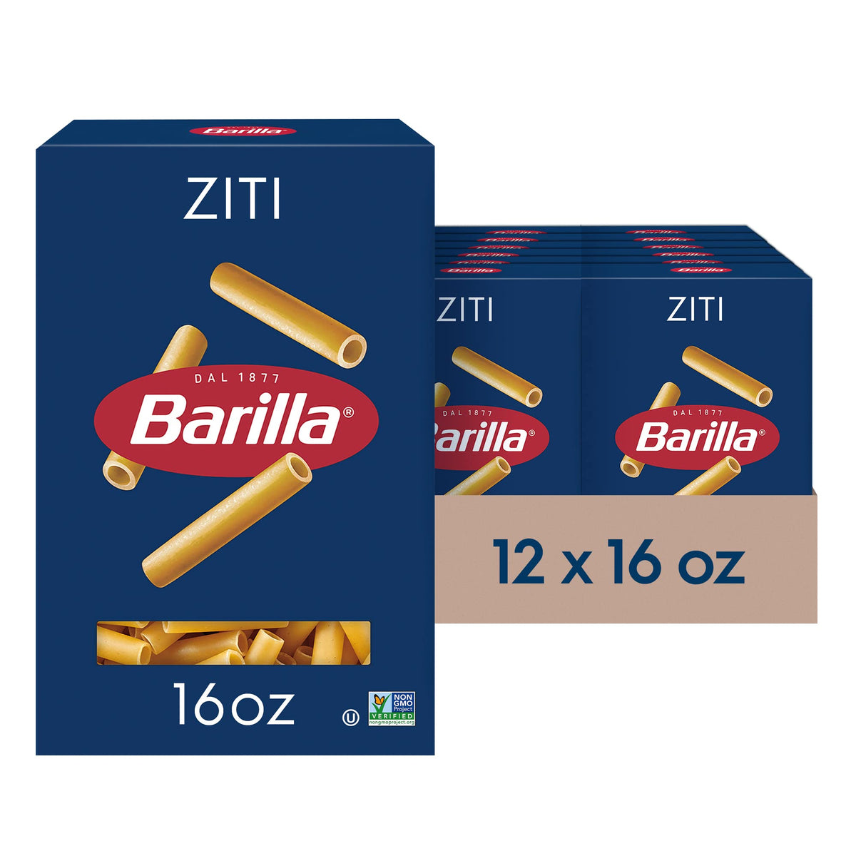 Barilla Ziti Pasta – 16 oz Boxes (Pack of 12) | Non-GMO Durum Wheat Semolina, Kosher