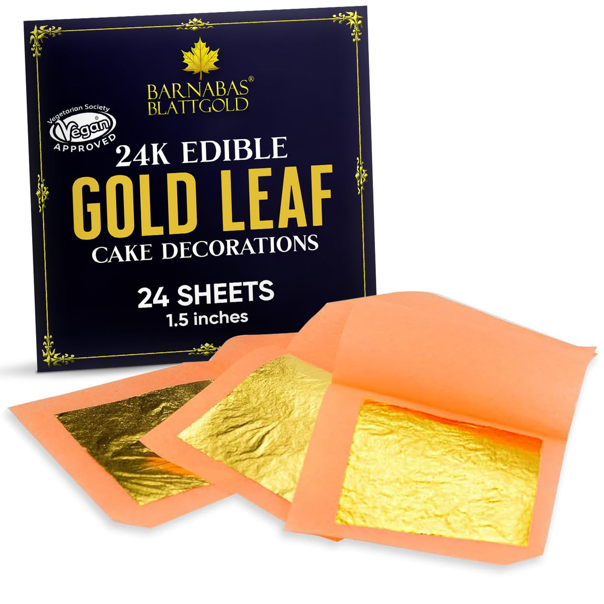 Barnabas Edible Gold Leaf 24K – 1.5in Cake Decorations, Interleaf 12