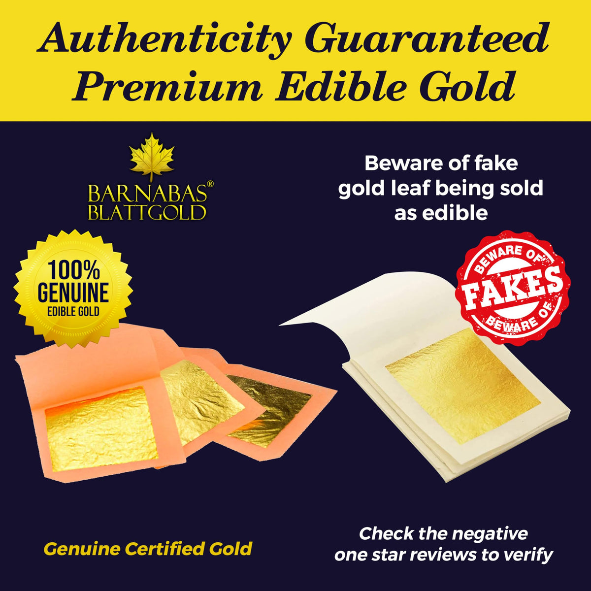 Barnabas Edible Gold Leaf 24K – 1.5in Cake Decorations, Interleaf 12