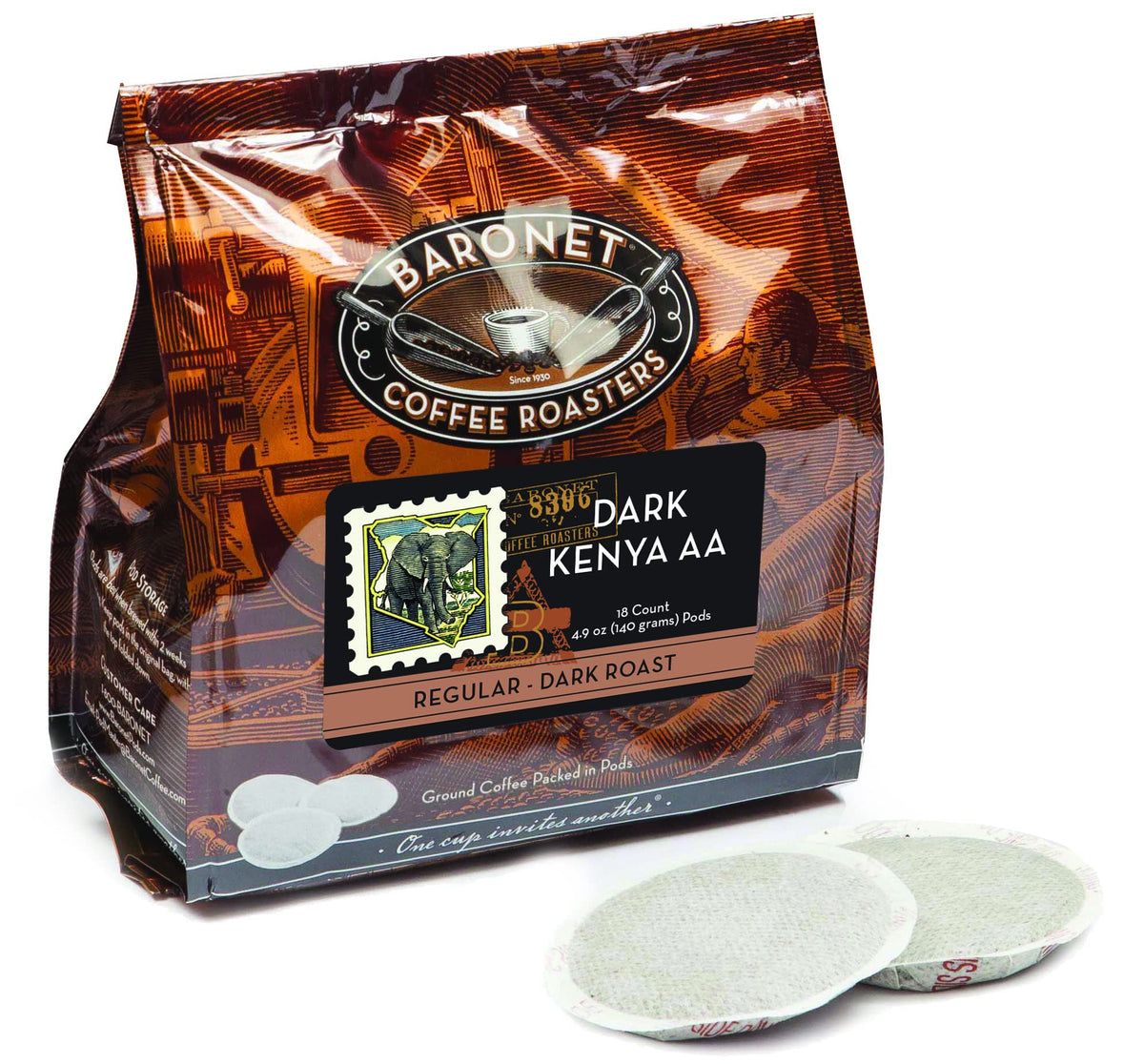 Baronet Coffee Pods Dark Kenya AA-54 – Senseo Compatible, 3 Bags of 18 Pods