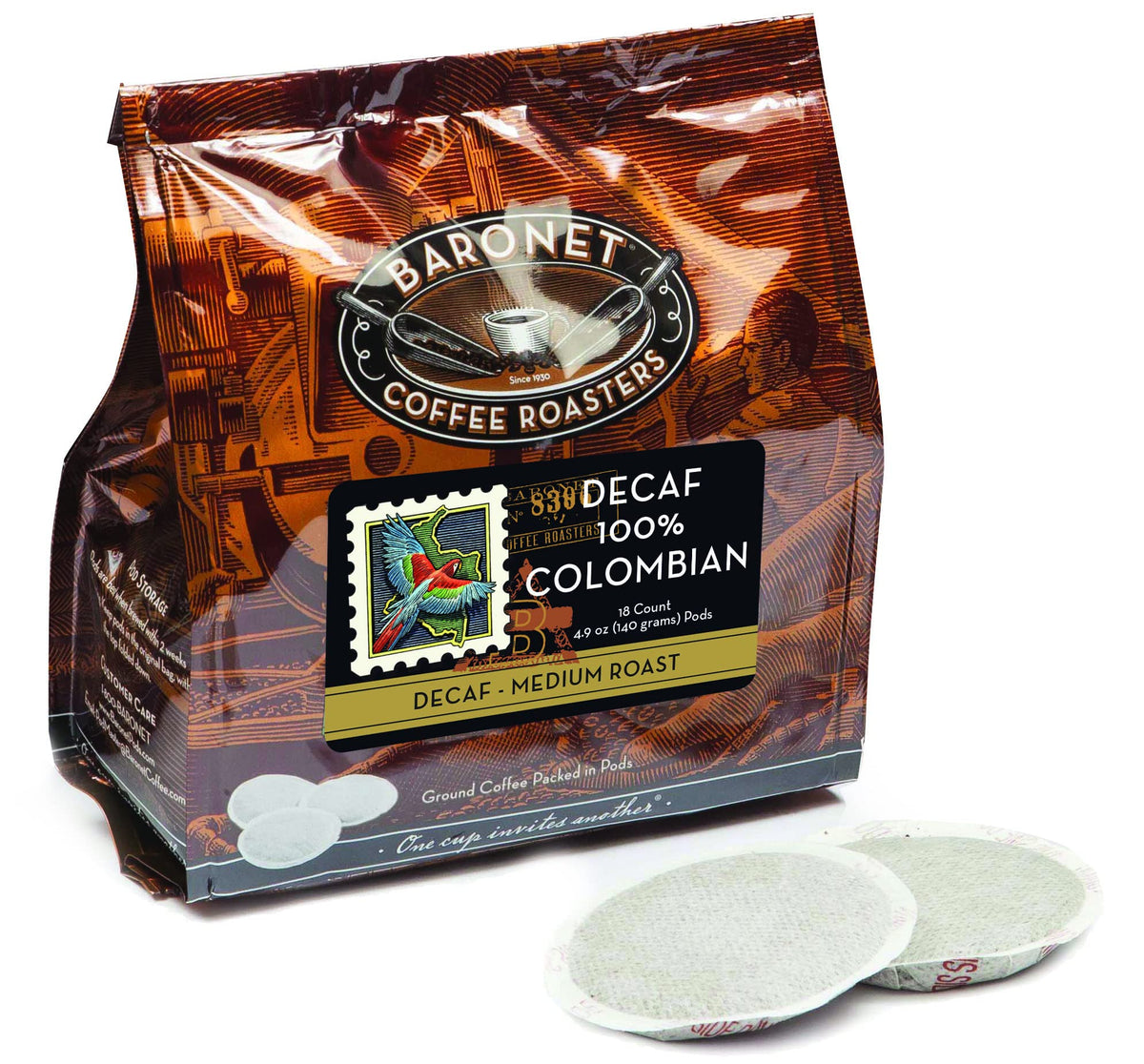 Baronet Coffee Pods DECAF Colombian – 54 Pods (3 Bags x 18) | 8g, Medium Roast, Senseo-Compatible