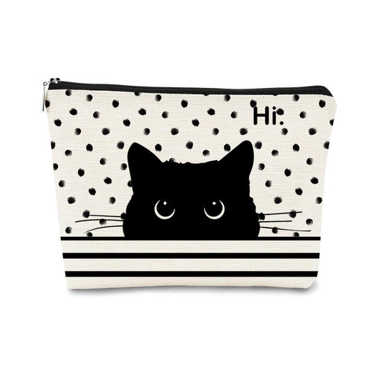 BARPERY Cat Makeup Bag - Black Cat Purse, Small Cute Makeup Bag Cosmetic Bag For Women & Teen Girls, Cat Lady Gifts For Women (Polka Dot)