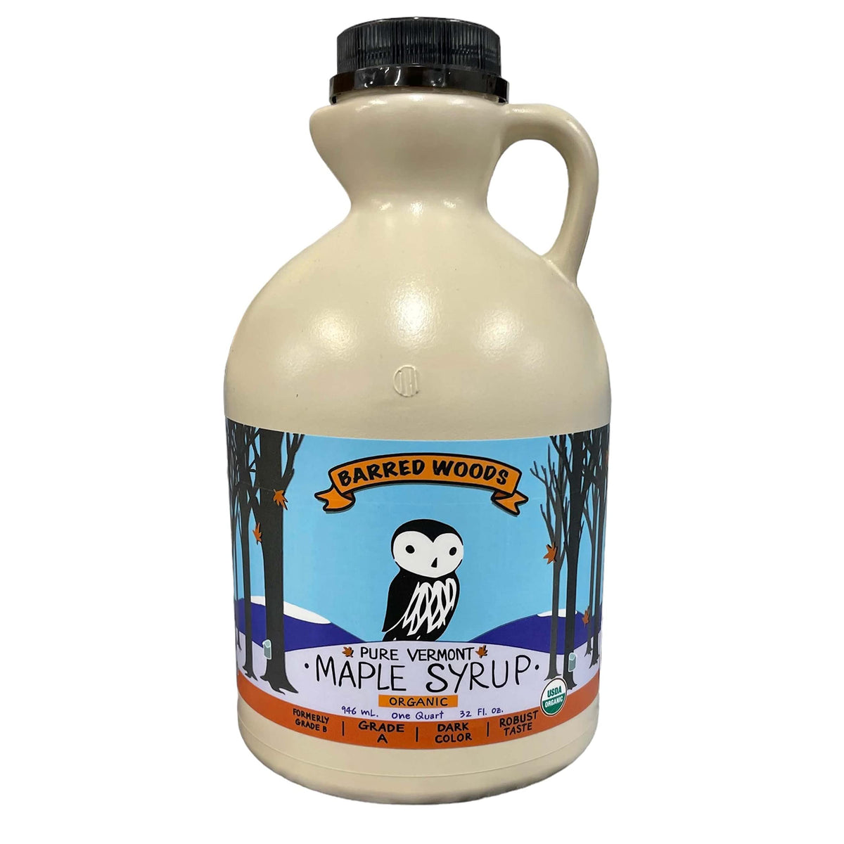 Barred Woods Organic Vermont Maple Syrup – Grade A Dark Robust, 32 oz, 100% Pure & All-Natural