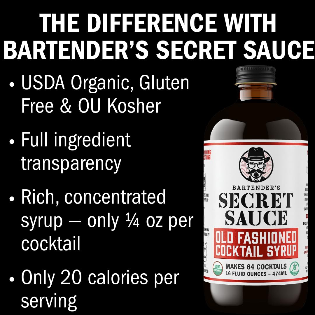 Bartender’s Secret Sauce Old Fashioned Mix – USDA Organic Old Fashioned Syrup with Bitters, 64 Cocktails, 16 oz