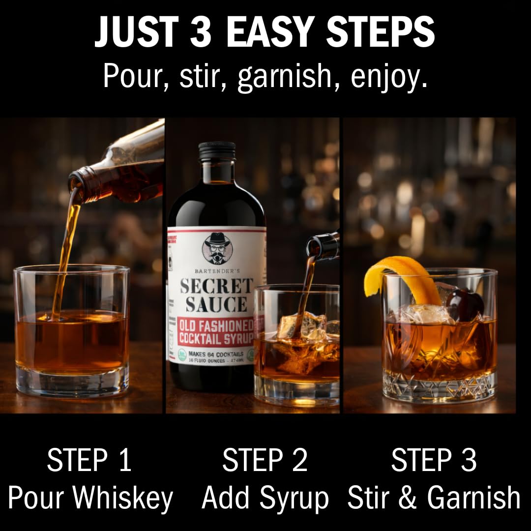 Bartender’s Secret Sauce Old Fashioned Mix – USDA Organic Old Fashioned Syrup with Bitters, 64 Cocktails, 16 oz