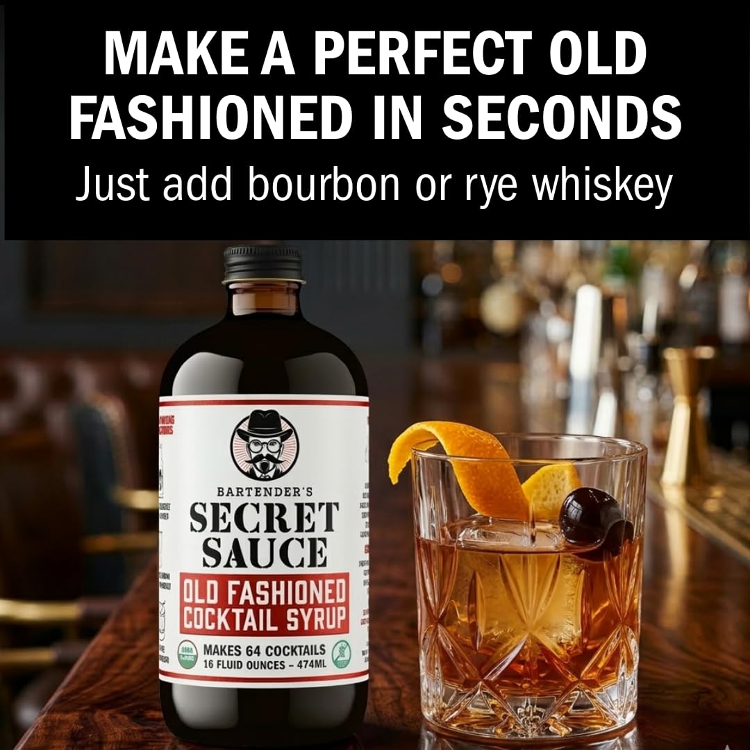 Bartender’s Secret Sauce Old Fashioned Mix – USDA Organic Old Fashioned Syrup with Bitters, 64 Cocktails, 16 oz