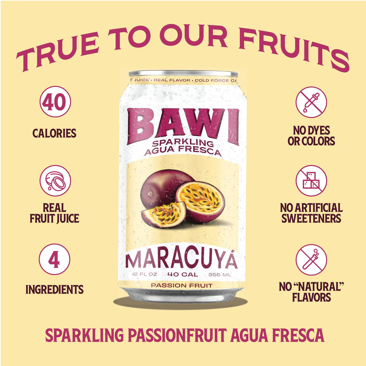 Bawi Agua Fresca Passion Fruit Sparkling Drink – 12 Pack (12 oz Each)