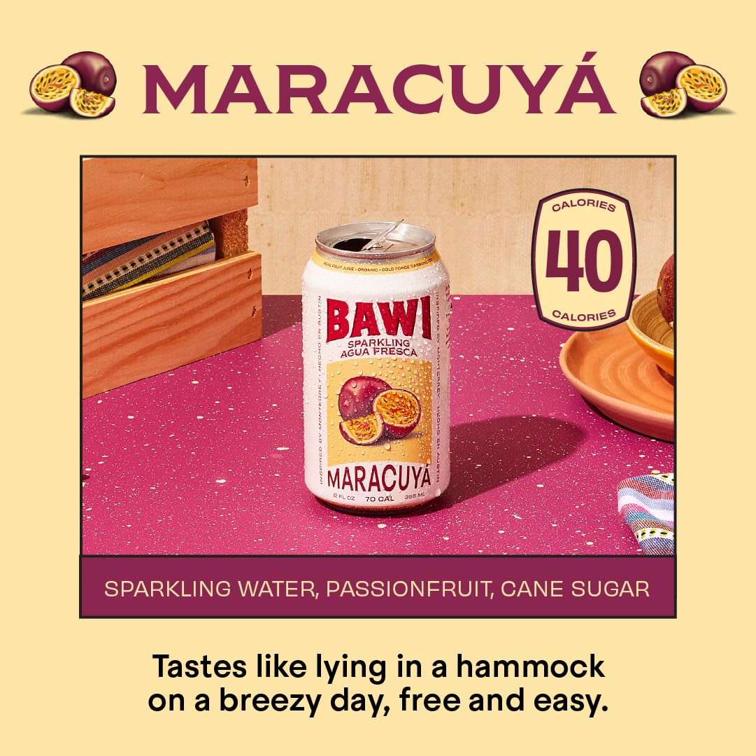 Bawi Agua Fresca Passion Fruit Sparkling Drink – 12 Pack (12 oz Each)