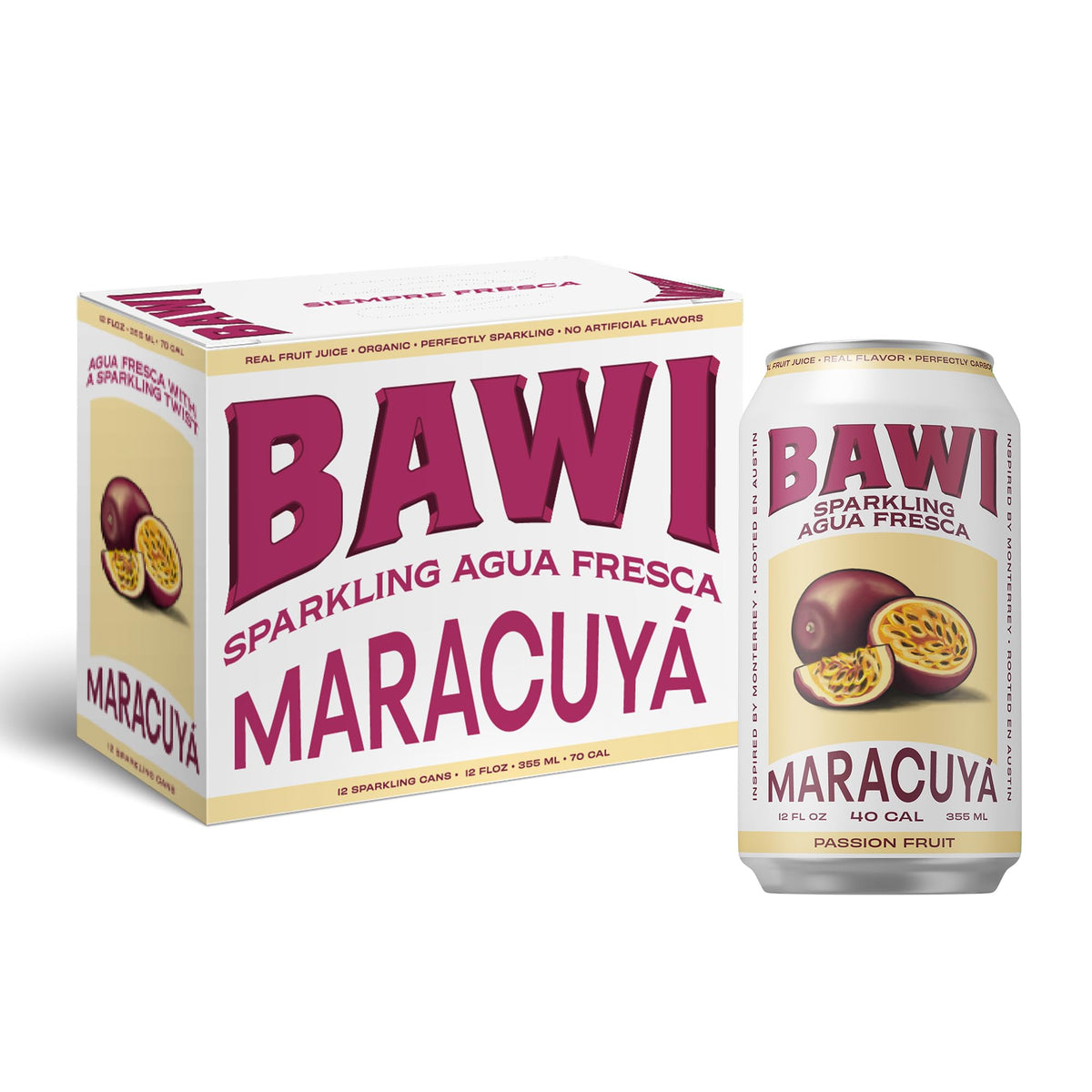 Bawi Agua Fresca Passion Fruit Sparkling Drink – 12 Pack (12 oz Each)