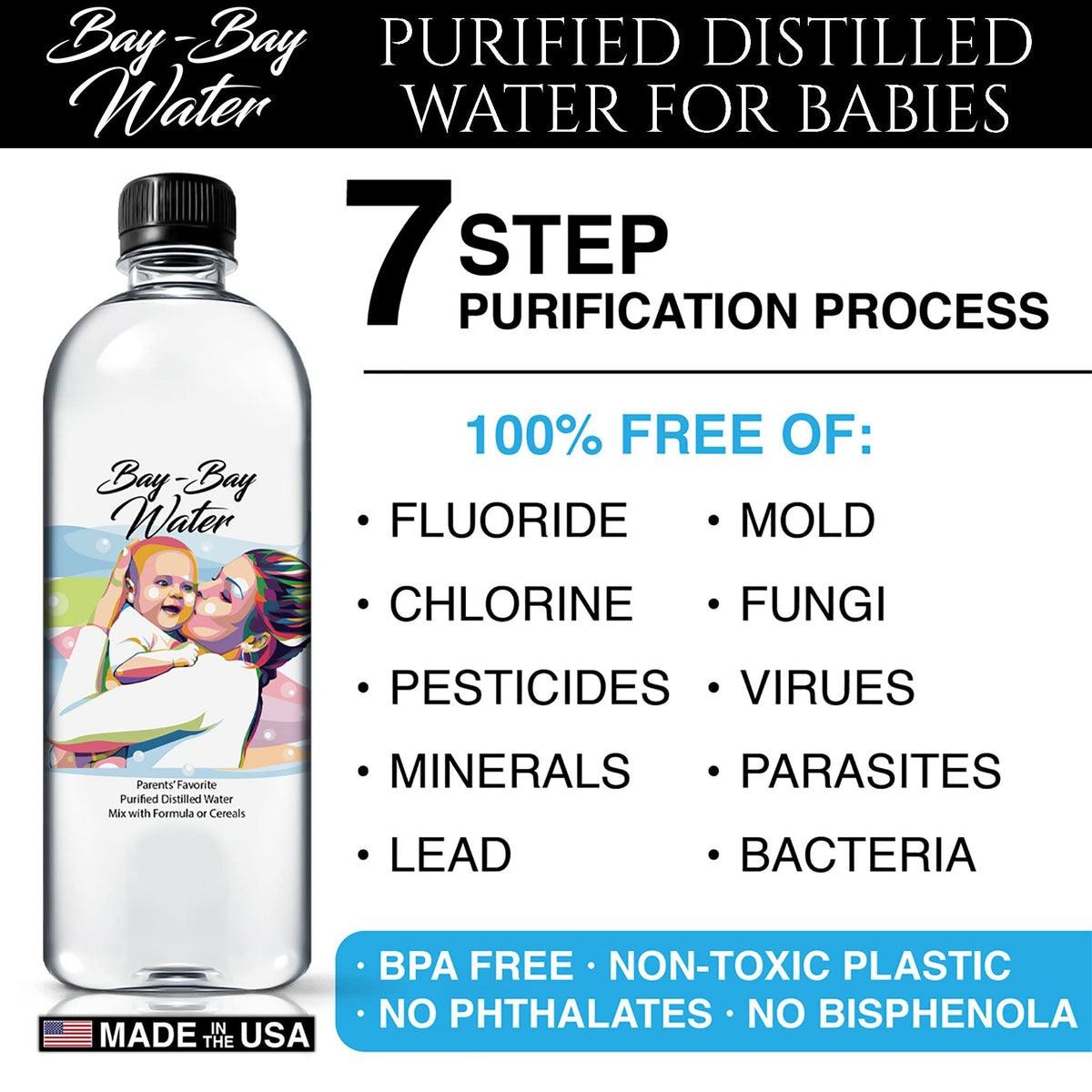 Bay-Bay Water - Purified Distilled Water for Babies - 16.9 oz, BPA Free