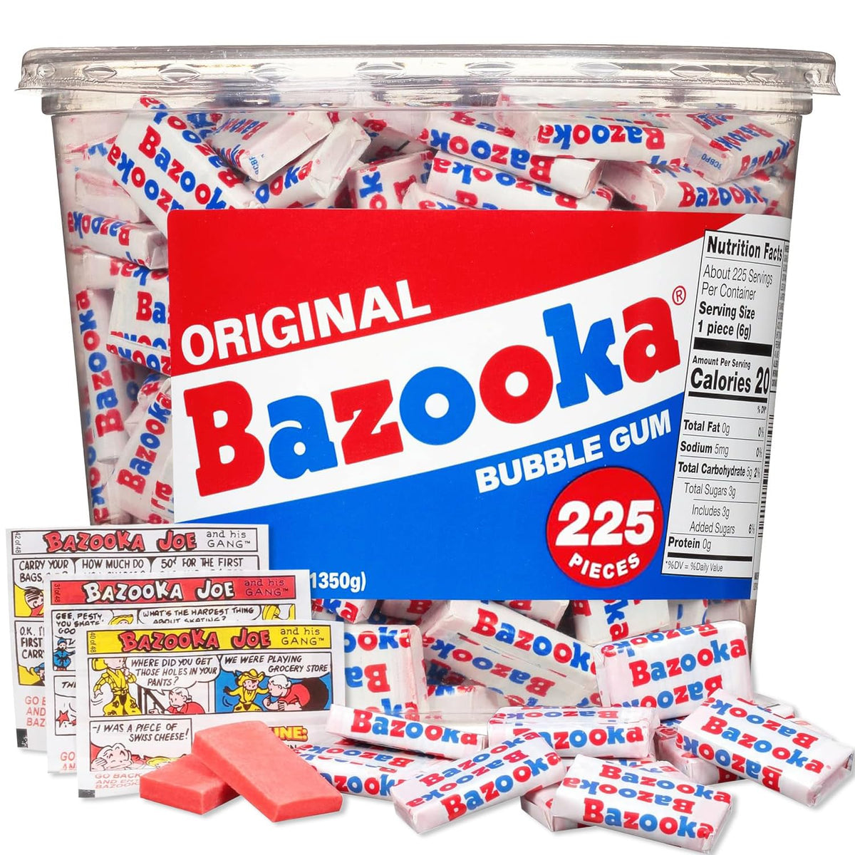 Bazooka Bubble Gum Bulk Tub – 225 Pieces, Old-Fashioned 90s Candy for Parties