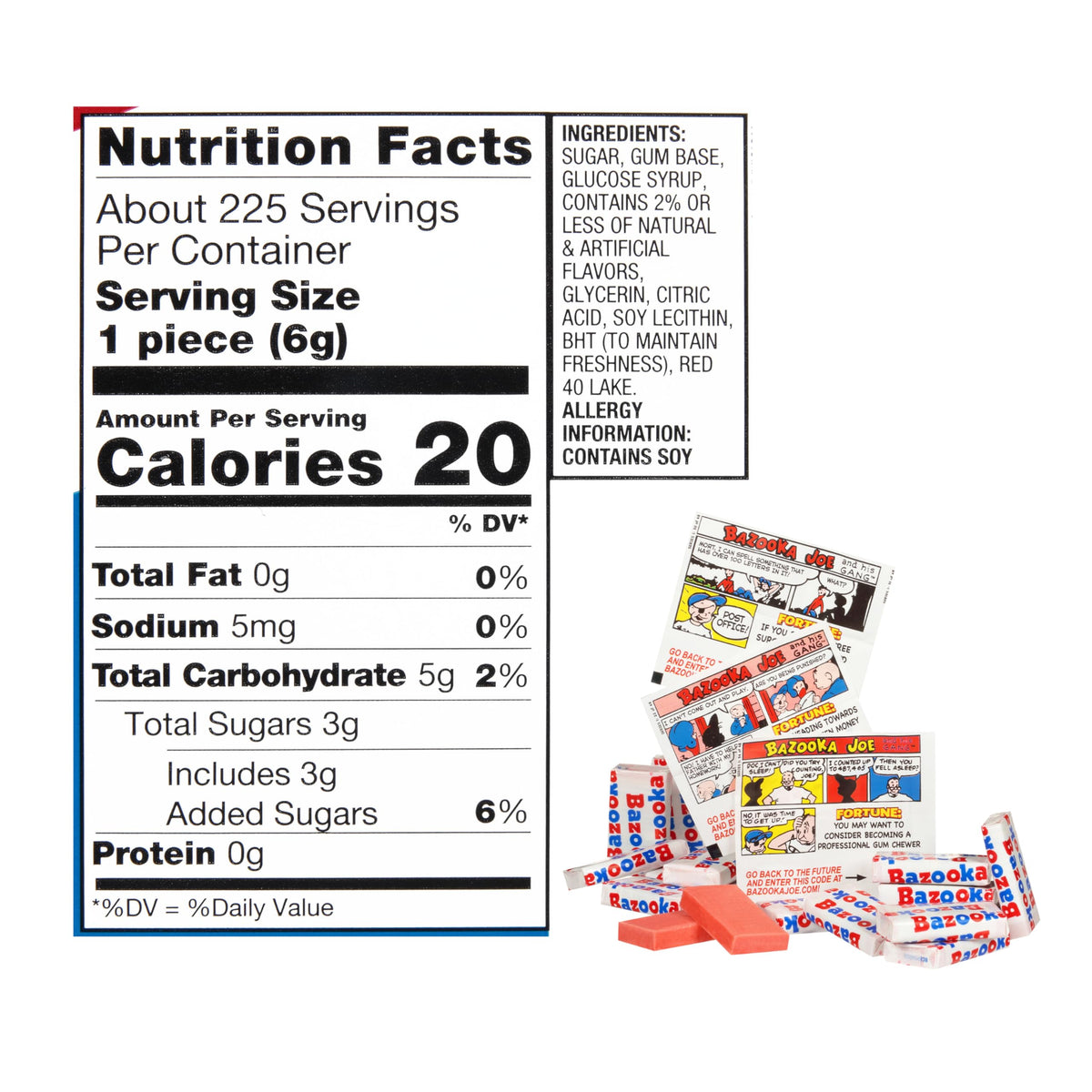 Bazooka Bubble Gum Bulk Tub – 225 Pieces, Old-Fashioned 90s Candy for Parties