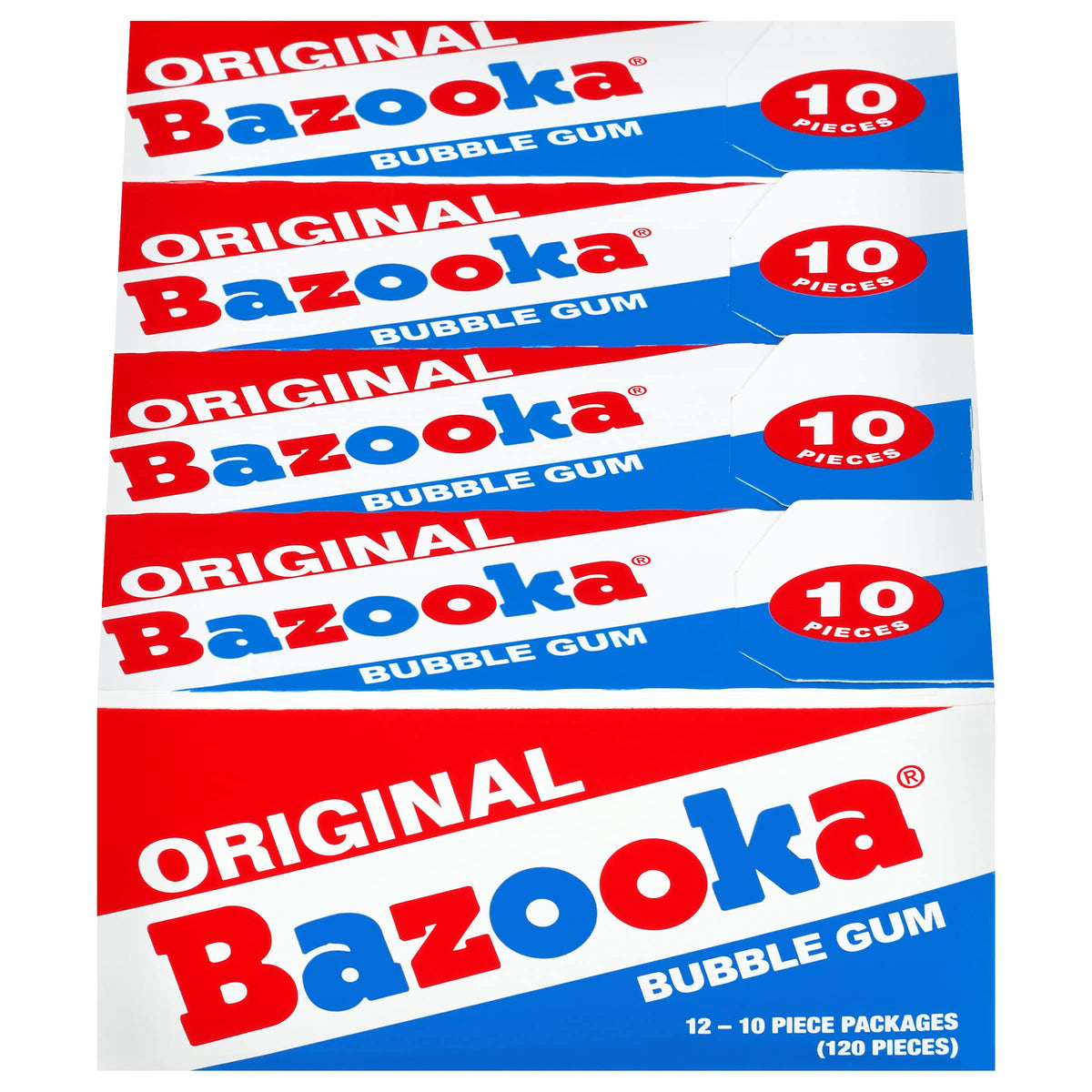 Bazooka Bubble Gum – Original Pink Flavor, 120 Pieces in 12 Wallet Packs