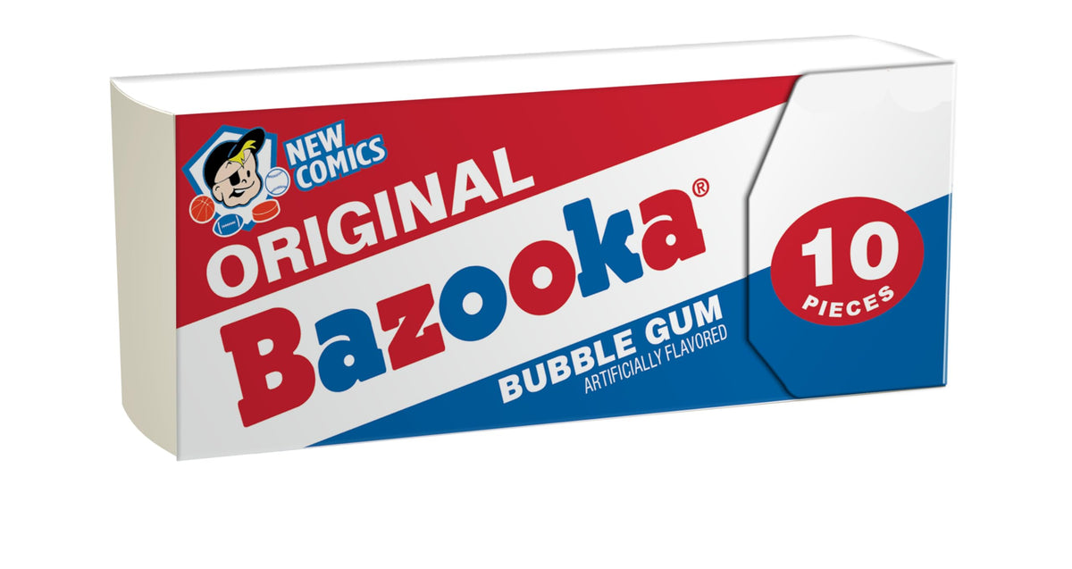 Bazooka Bubble Gum – Original Pink Flavor, 120 Pieces in 12 Wallet Packs
