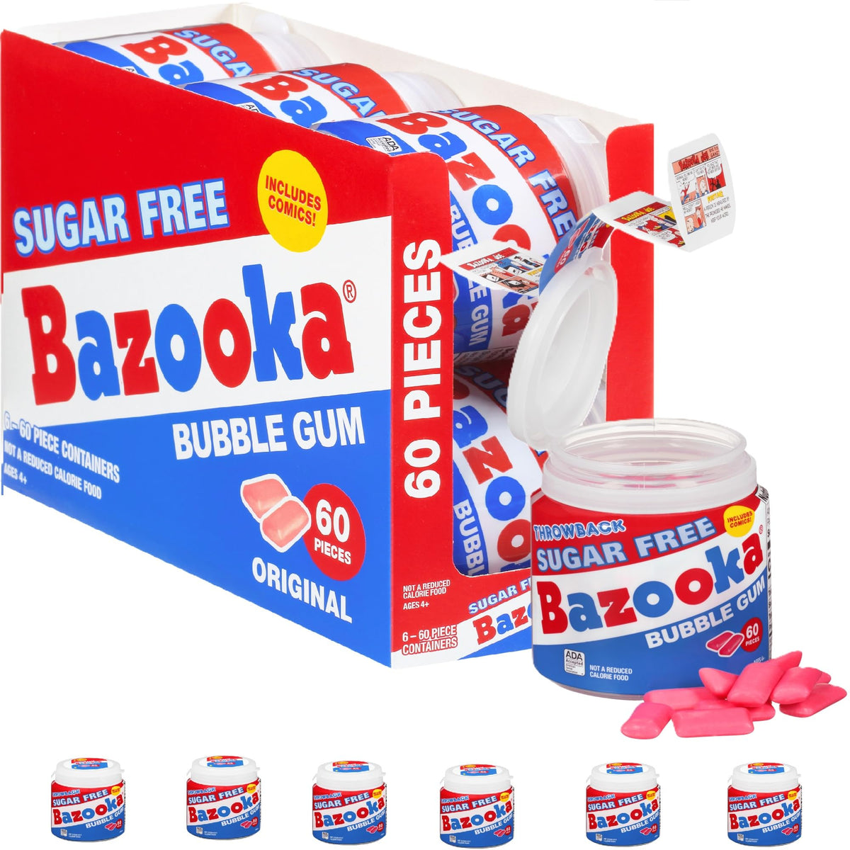 Bazooka Sugar-Free Easter Bubble Gum — 60-Count To-Go Cup (Pack of 6)
