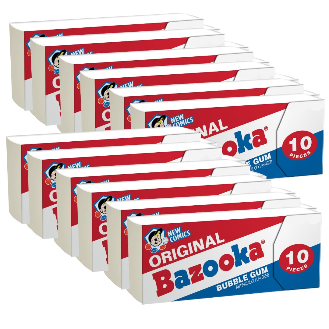 Bazooka Bubble Gum – Original Pink Flavor, 120 Pieces in 12 Wallet Packs