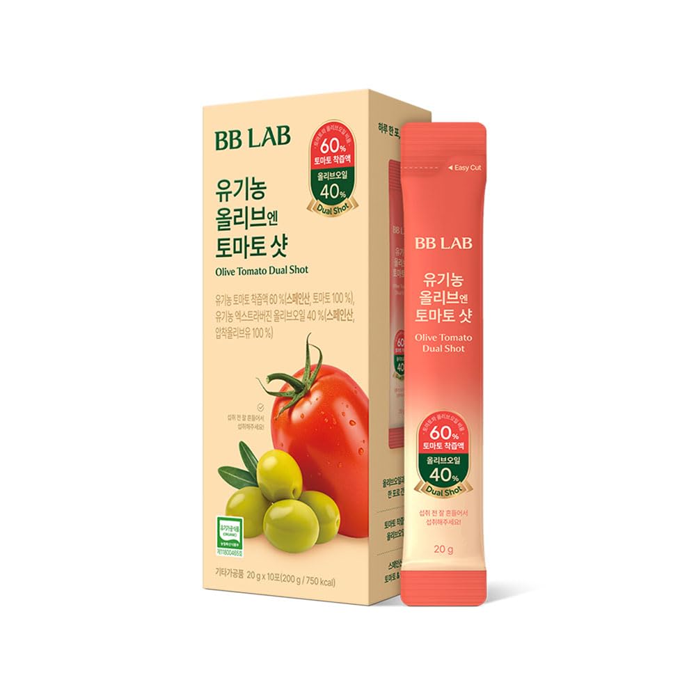 BB LAB Organic Olive Tomato Shot – 100% Spanish Organic EVOO & Tomato Blend, 20g On-the-Go Sticks