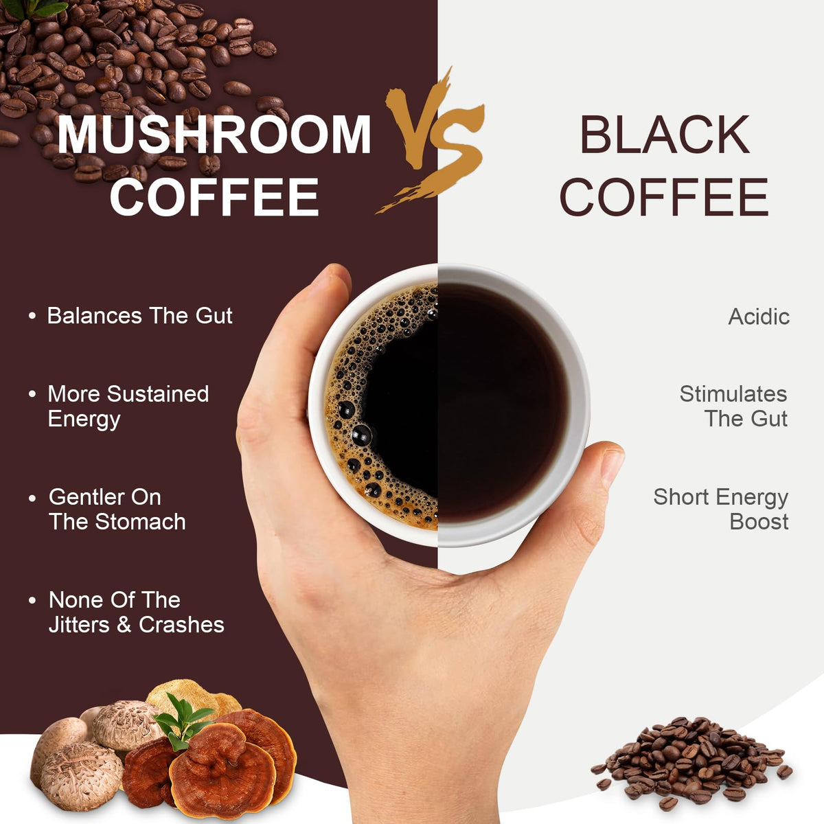 Bcuelov Mushroom Coffee - Instant 6 Adaptogenic Mushrooms for Energy, Focus & Mood (30 Servings)