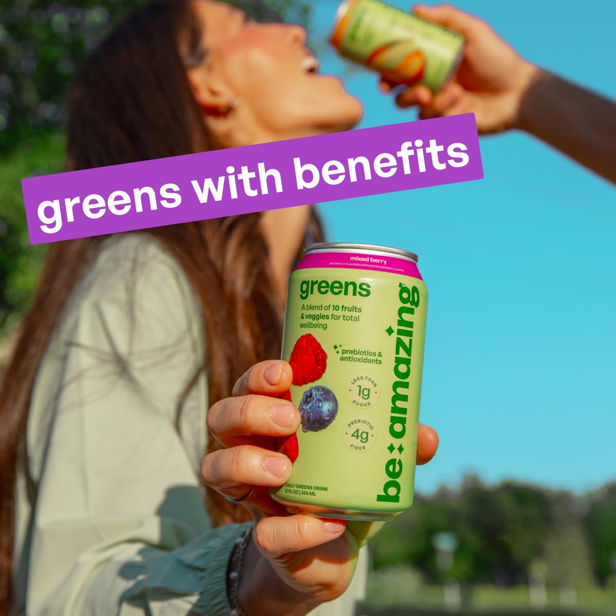 Be Amazing Greens Drink – Mixed Berry RTD, 10 Organic Fruits & Veg, 25 Calories