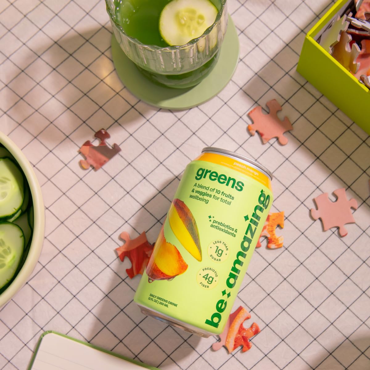 Be Amazing Greens Peach Mango Ready-to-Drink — 10 Organic Fruits & Vegetables, 25 Calories, Low Sugar, Vegan, On-the-Go