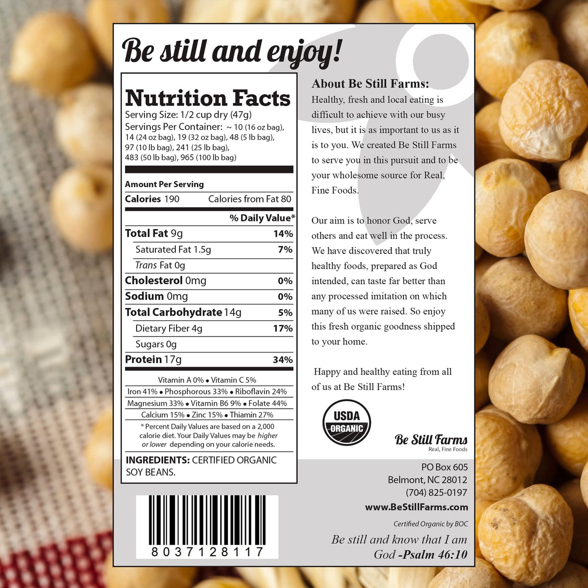 Be Still Farms Organic Soybeans – 2.8 lb Dry Soy Beans for Edamame, Soy Milk & Tofu | USDA Organic