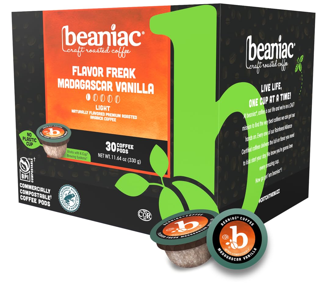 beaniac Flavor Freak Madagascar Vanilla — Flavored Light Roast K-Cup Pods, 30 Count