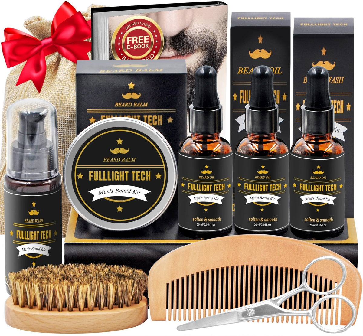 Beard Kit Gifts for Men, 3 Natural Beard Oil, Gently Soothes Itch & Dryness