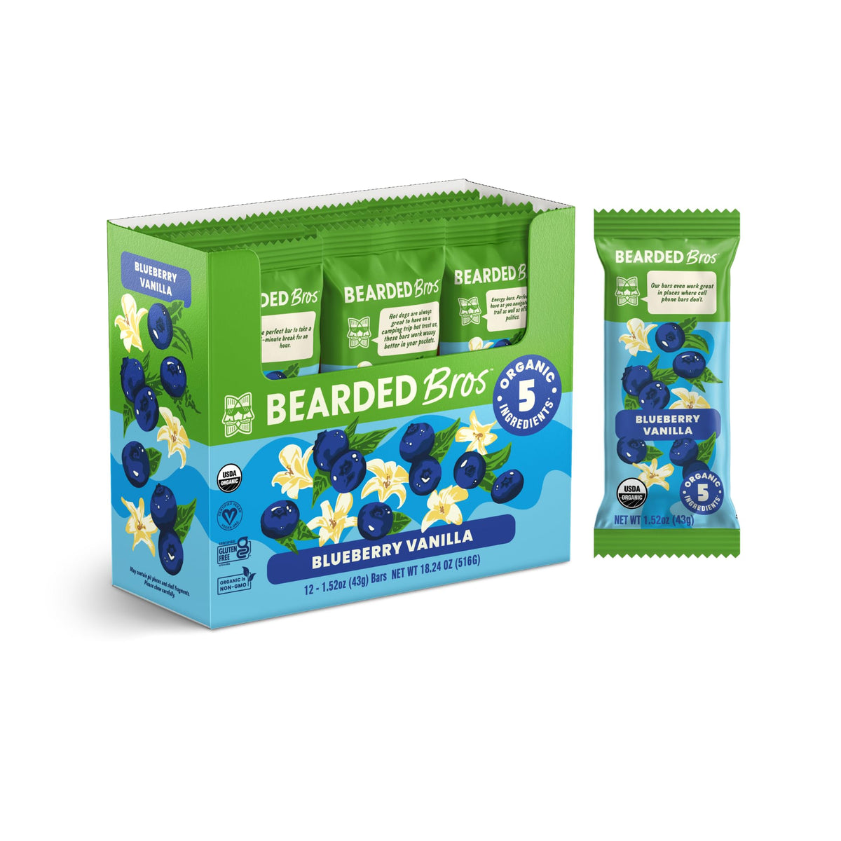 Bearded Brothers Organic Vegan Energy Bars – Blueberry Vanilla | Gluten & Soy Free, Paleo, Whole30, Non-GMO