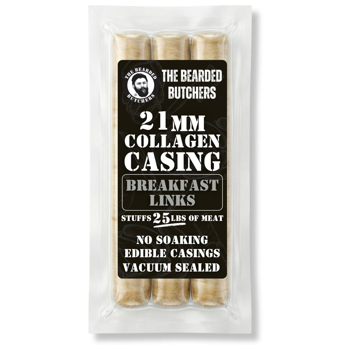 Bearded Butchers 21mm Fresh Edible Collagen Casings (3-Pack) – Ready-to-Use for Breakfast Sausage Links