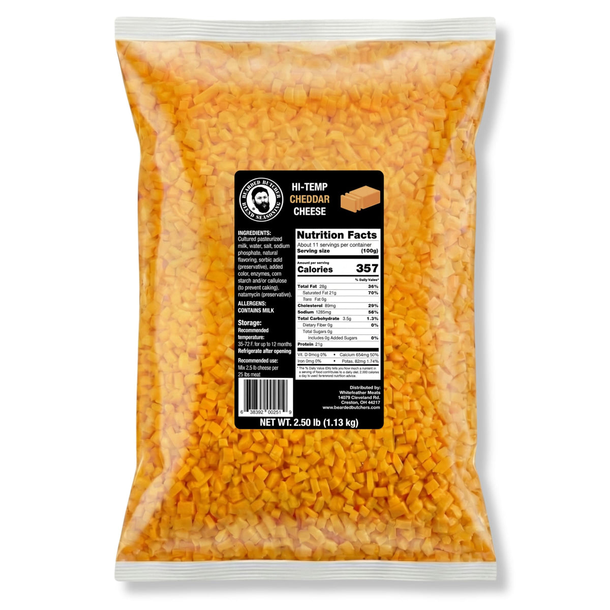 Bearded Butchers High-Temp Cheddar Cheese 2.5 lb Cubes – 400°F, For Sausage & Burgers