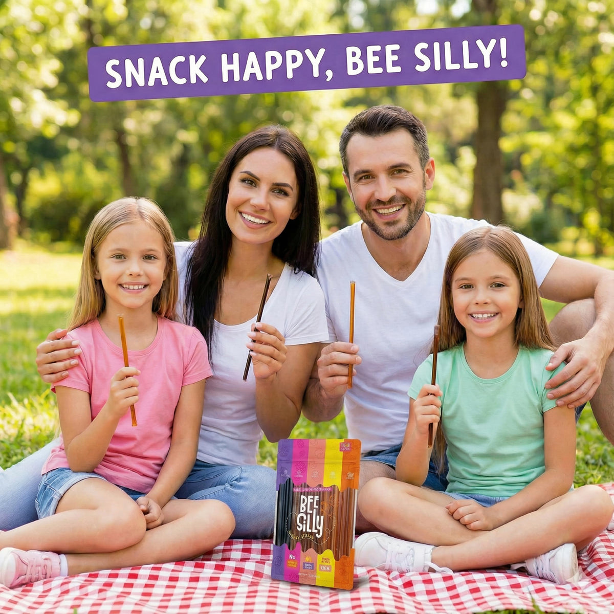 Bee Silly Flavored Honey Sticks — 15 Cal Each, USDA Grade, 100 Pack (Lemon, Orange, Raspberry, Blackberry, Peach)