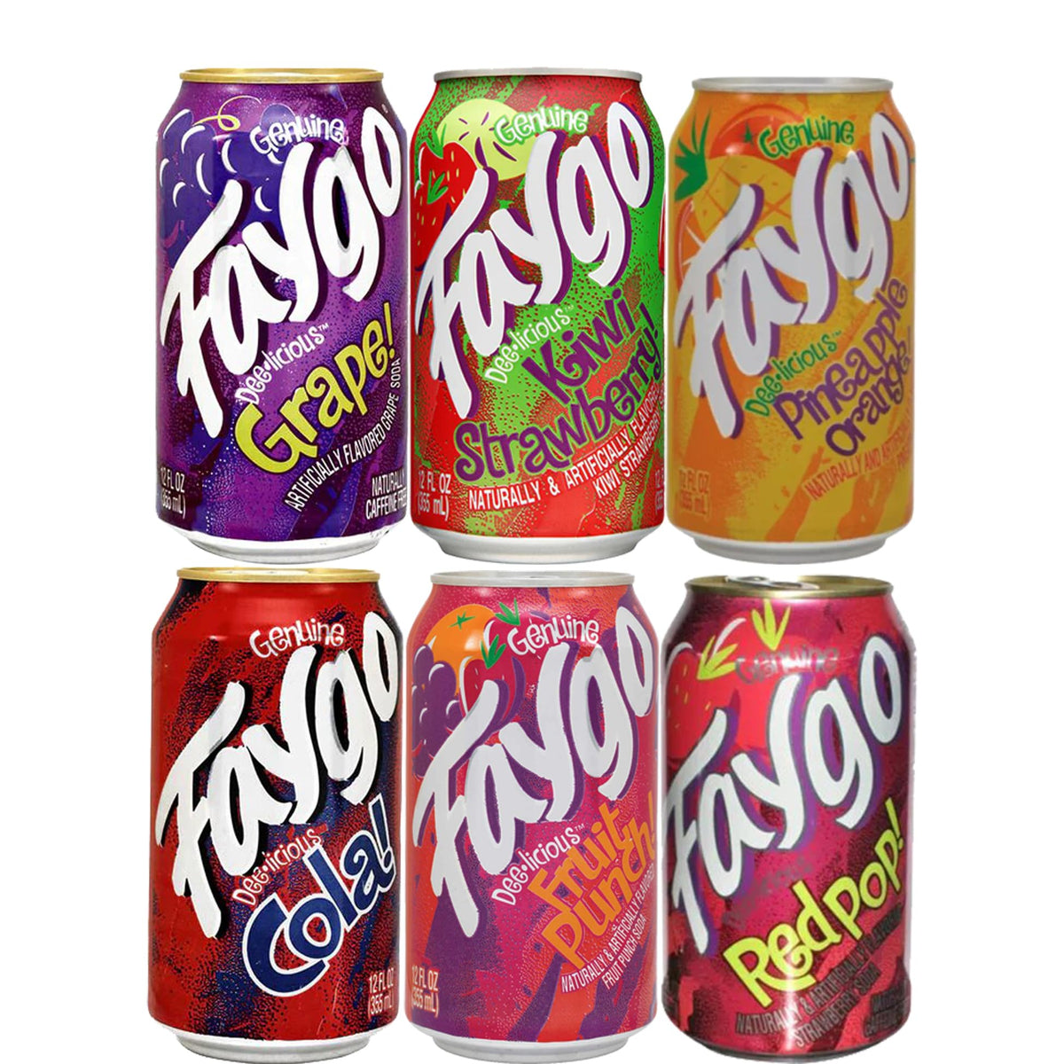 BeeQ Faygo Variety Soda Pack — 18 Cans, 6 Flavors (Redpop, Kiwi Strawberry, Fruit Punch, Pineapple Orange, Cola, Grape)